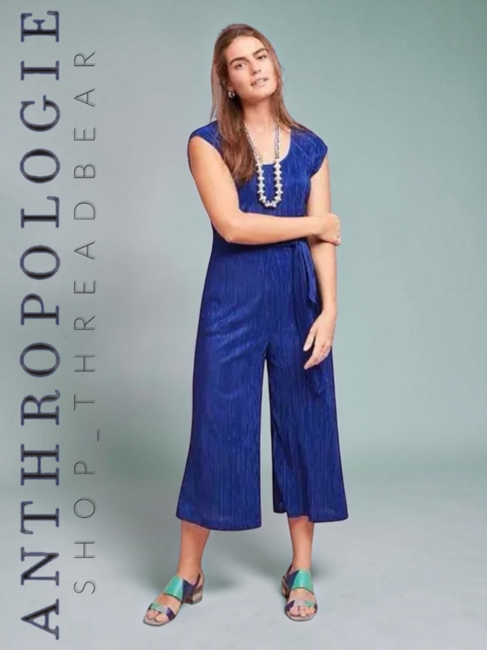 Like New {Maeve · Anthro} Blue Wide Leg Slinky Cap Belted Jumpsuit | 4 Small